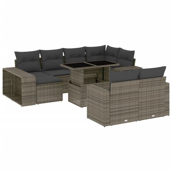 vidaXL Salon de jardin 11 pcs avec coussins gris r&eacute;sine tress&eacute;e