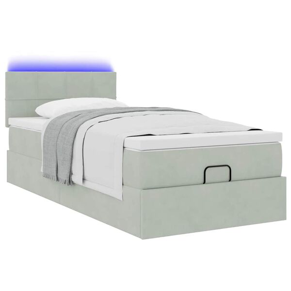vidaXL Cadre de lit ottoman et matelas gris clair 90x200 cm velours