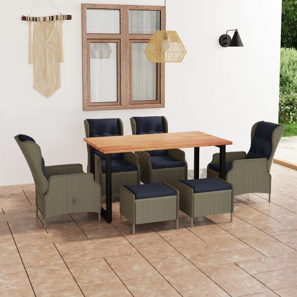 vidaXL Ensemble &agrave; manger de jardin avec coussins 7 pcs R&eacute;sine tress&eacute;e