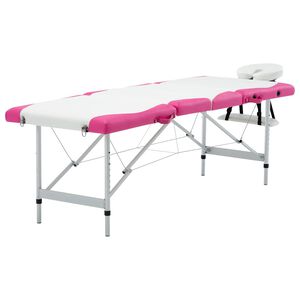 vidaXL Table de massage pliable 4 zones Aluminium Blanc et rose