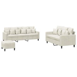 vidaXL Ensemble de canap&eacute;s 3 pcs avec coussins Cr&egrave;me Velours