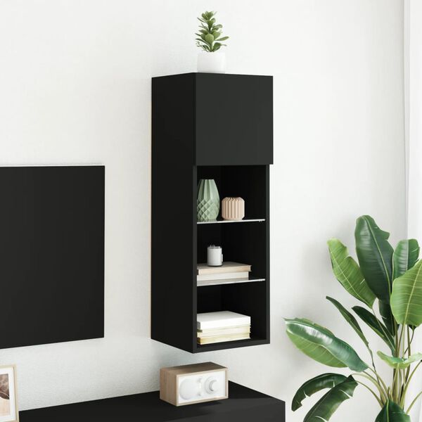 vidaXL Meuble TV avec lumi&egrave;res LED noir 30,5x30x90 cm