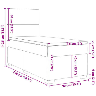 vidaXL Sommier à lattes de lit et matelas Gris clair 90x200 cm Velours