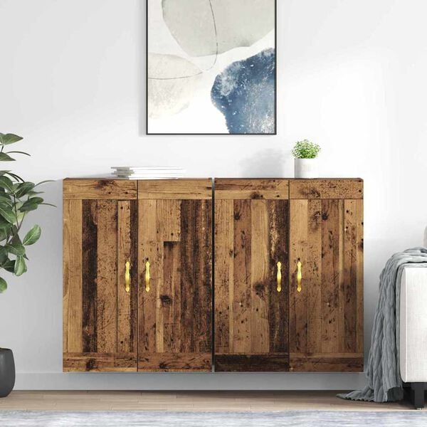vidaXL Meuble mural Montage mural 2 pcs Bois ancien 69,5 x 34 x 90 cm