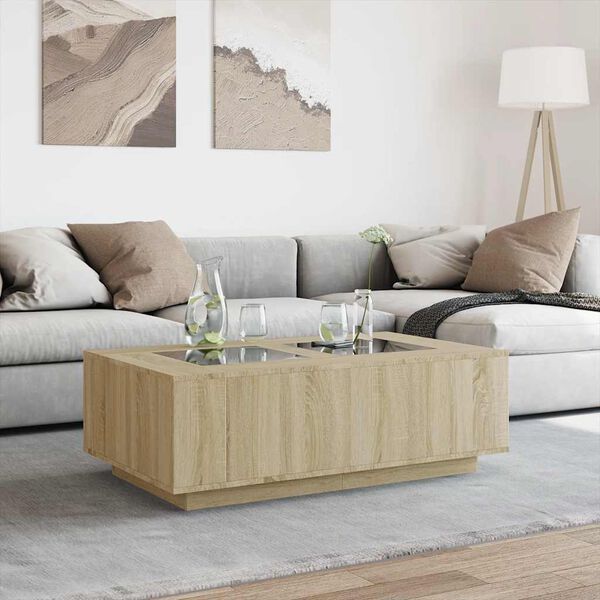 vidaXL Table basse avec LED infini ch&ecirc;ne sonoma 116x69x40 cm