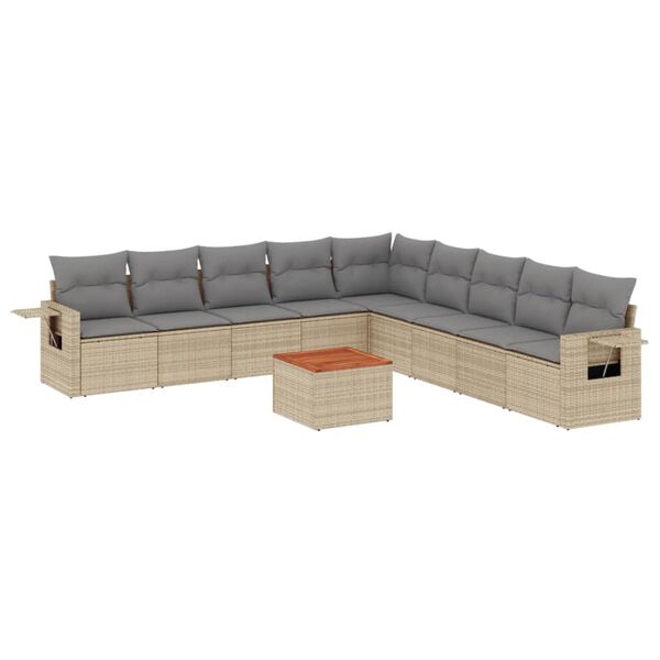 vidaXL Salon de jardin avec coussins 10 pcs beige r&eacute;sine tress&eacute;e