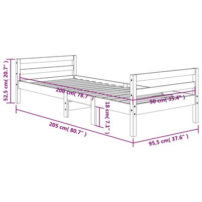 vidaXL Cadre de lit cire marron 90x200 cm bois de pin massif