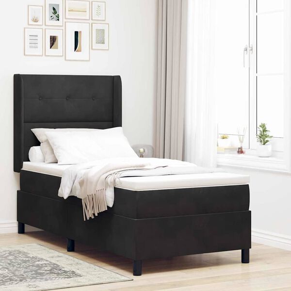 vidaXL Lit &agrave; ressorts avec matelas Noir 100 x 200 cm Velours