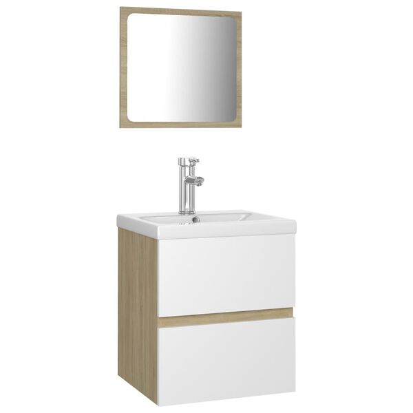 vidaXL Meubles de salle de bain blanc ch&ecirc;ne sonoma bois d'ing&eacute;nierie