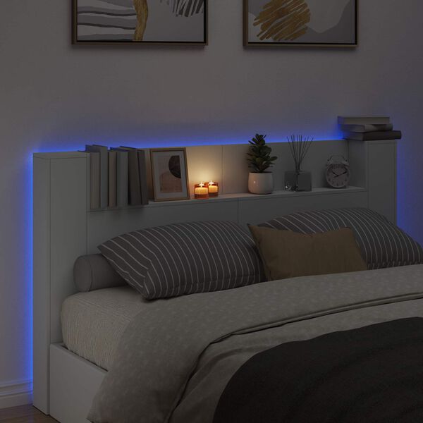 vidaXL Cabinet de T&ecirc;te de Lit avec LED Blanc 180 x 16,5 x 103,5 cm