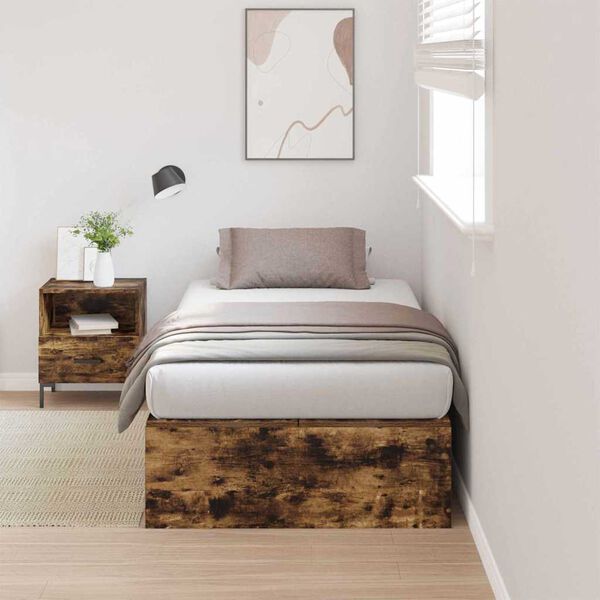 vidaXL Cadre de lit avec rangement Ch&ecirc;ne fum&eacute; 90 x 200 cm