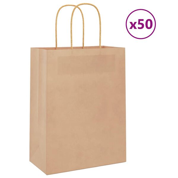 vidaXL Sacs en papier 50 pcs avec poign&eacute;es marron 21x11x28 cm