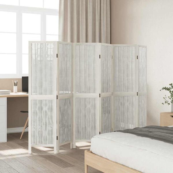 vidaXL Cloison de s&eacute;paration 6 panneaux blanc bois de paulownia massif