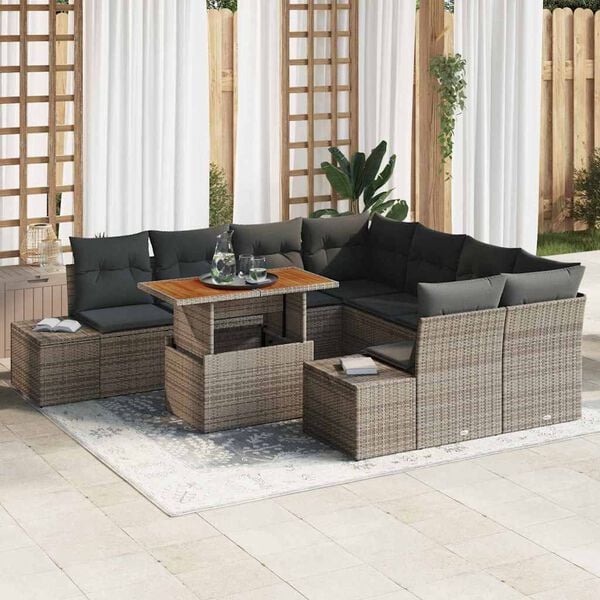 vidaXL Ensemble de salle &agrave; manger pour jardin 9 pcs Gris et marron