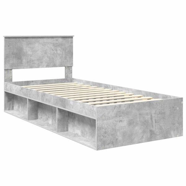 vidaXL Cadre de lit avec t&ecirc;te de lit Gris B&eacute;ton 90 x 190 cm Pin massif