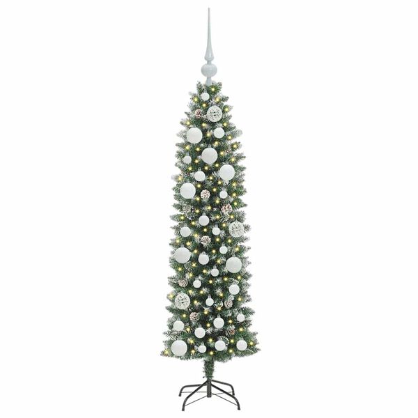 vidaXL Arbre de No&euml;l artificiel slim avec 150 LED Vert et blanc 120 cm