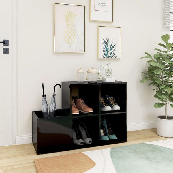 vidaXL Armoire &agrave; chaussures d&rsquo;entr&eacute;e noir brillant bois ing&eacute;nierie