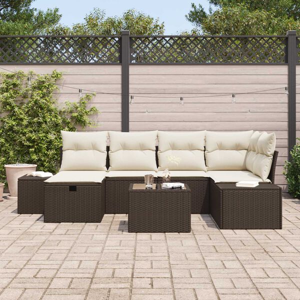 vidaXL Ensemble de canap&eacute; de jardin 7 pcs Marron polyrotin