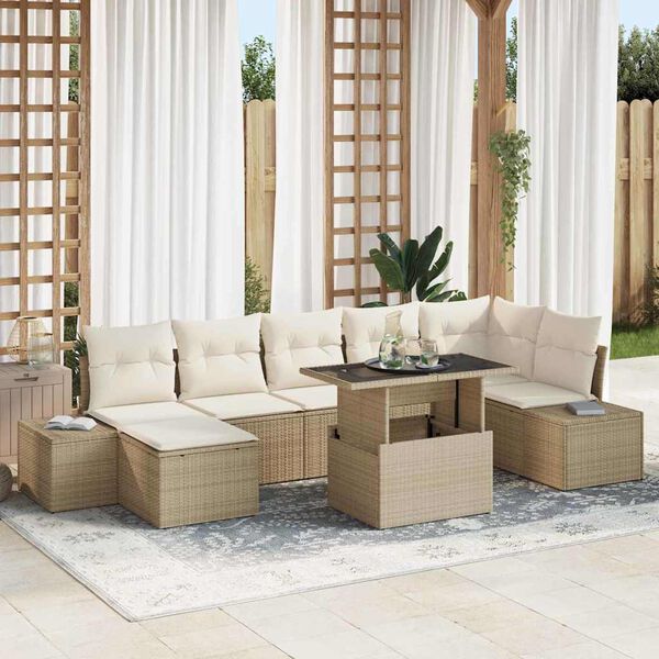 vidaXL Ensemble de canapé de jardin 8 pcs Beige Poly rotin