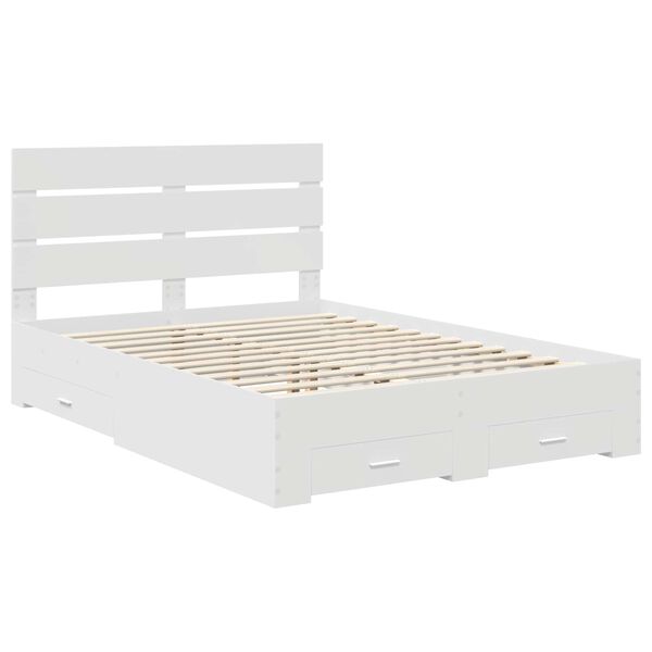 vidaXL Cadre de lit avec tiroir Blanc 150 x 200 cm Bois d'ing&eacute;nierie