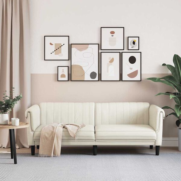 vidaXL Canap&eacute; &agrave; 3 places cr&egrave;me velours