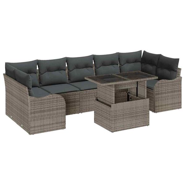 vidaXL Ensemble de canap&eacute; de jardin avec coussin 8 pcs Gris Poly rotin