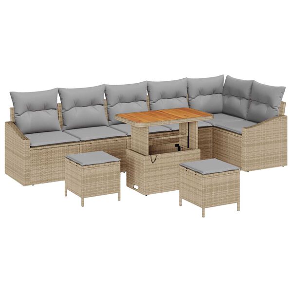 vidaXL Ensemble de canap&eacute; de jardin avec coussin 9 pcs Beige polyrotin
