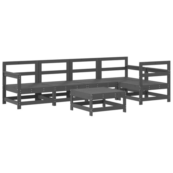 vidaXL Salon de jardin 6 pcs avec coussins gris bois massif