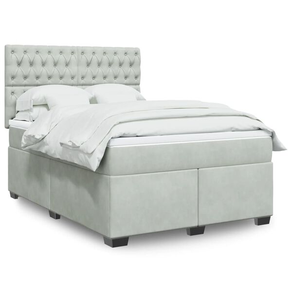 vidaXL Sommier &agrave; lattes de lit et matelas Gris clair 140x200cm Velours