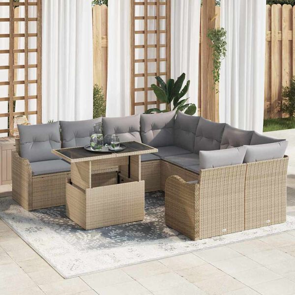 vidaXL Ensemble de canap&eacute; de jardin avec coussin 9 pcs Beige Polyrotin