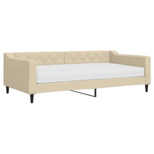 vidaXL Lit de jour avec matelas cr&egrave;me 100x200 cm tissu