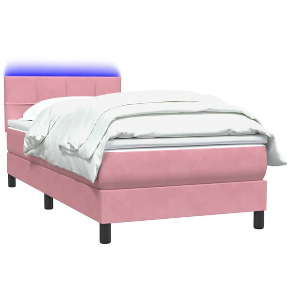 vidaXL Sommier &agrave; lattes de lit avec matelas et LED rose 90x210 cm velours