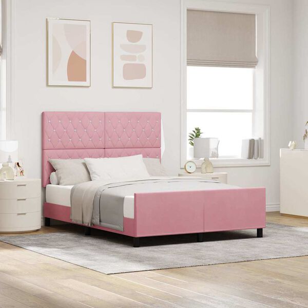 vidaXL Lit &agrave; ressorts avec t&ecirc;te de lit Rose 140 x 200 cm Velours
