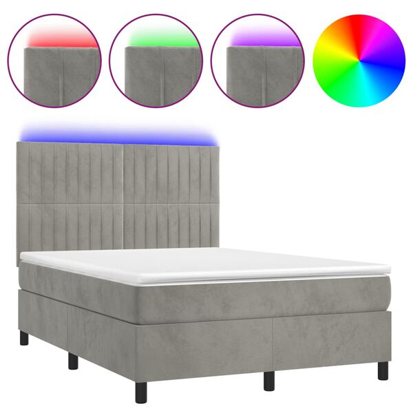 vidaXL Sommier &agrave; lattes de lit avec matelas LED Gris clair 140x190 cm