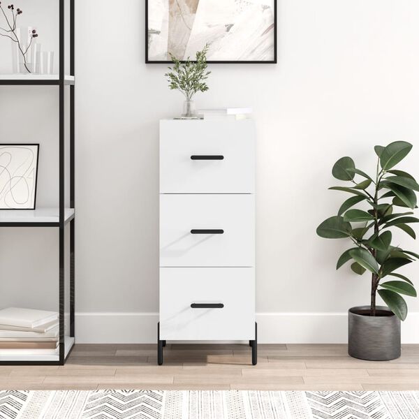 vidaXL Buffet Blanc brillant 34,5x34x90 cm Bois d'ing&eacute;nierie