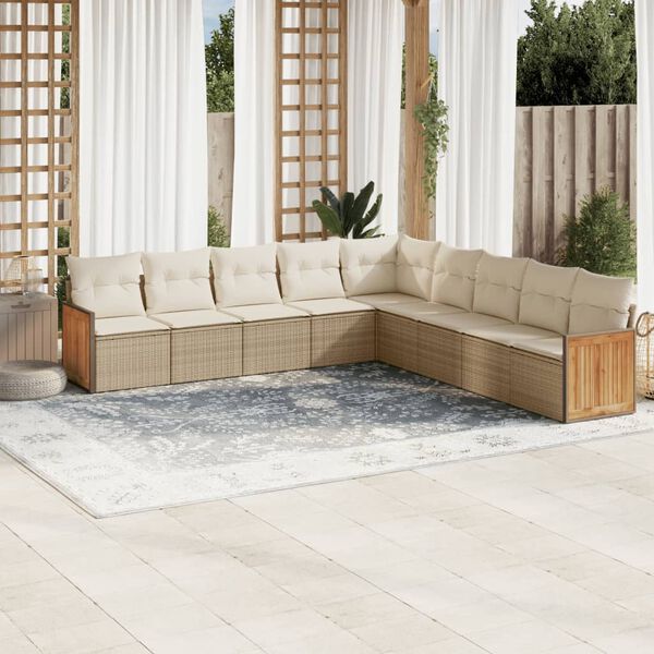 vidaXL Salon de jardin avec coussins 9 pcs beige r&eacute;sine tress&eacute;e