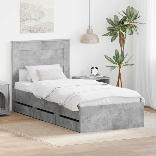 vidaXL Cadre de lit Gris b&eacute;ton 100 x 200 cm Bois Ing&eacute;nierie