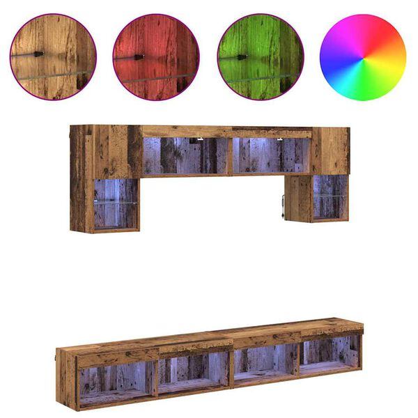 vidaXL Unit&eacute;s murales TV avec LED 6 pcs Bois Ancien Bois d'ing&eacute;nierie