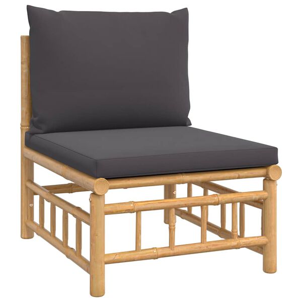 vidaXL Canap&eacute; central de jardin avec coussins gris fonc&eacute; bambou