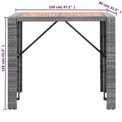 vidaXL Ensemble de bar 5 pcs Résine tressée et bois d'acacia Gris