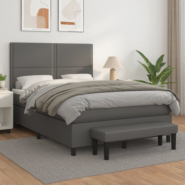 vidaXL Sommier &agrave; lattes de lit avec matelas Gris 140x190 cm Similicuir