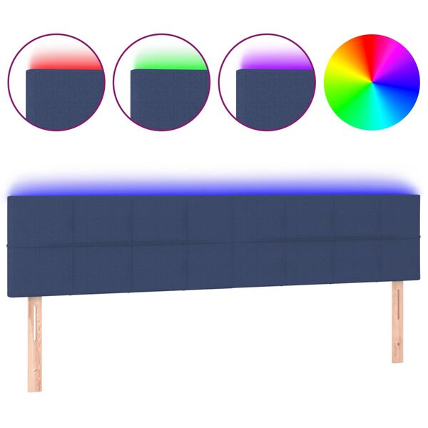vidaXL T&ecirc;te de lit &agrave; LED Bleu 160x5x78/88 cm Tissu