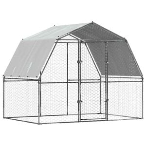 vidaXL Cage &agrave; poules avec toit et porte argent&eacute; acier galvanis&eacute;