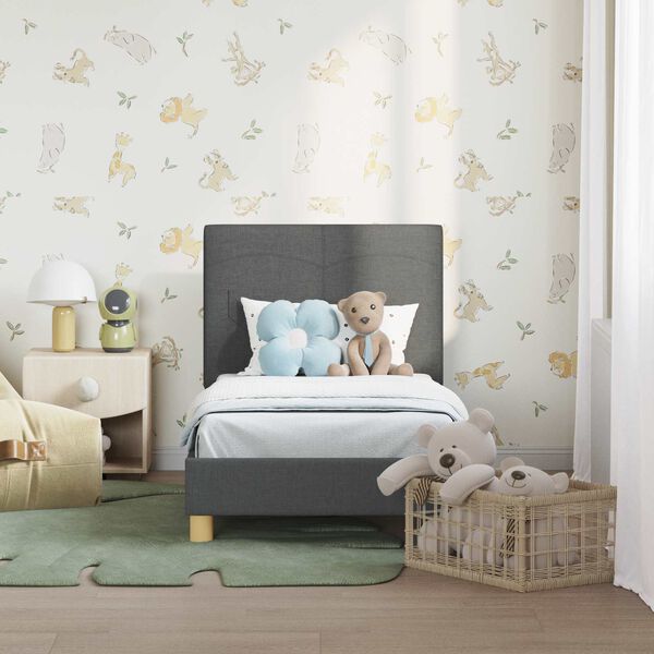 vidaXL Cadre de lit pour tout-petit avec t&ecirc;te de lit Gris fonc&eacute; tissu