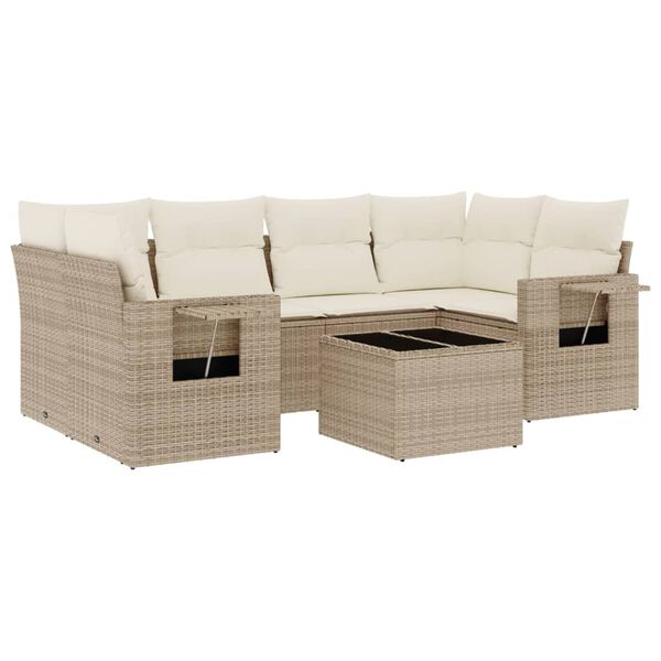 vidaXL Salon de jardin avec coussins 7 pcs beige r&eacute;sine tress&eacute;e