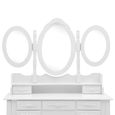 vidaXL Coiffeuse avec tabouret et miroir pliable en 3 Blanc