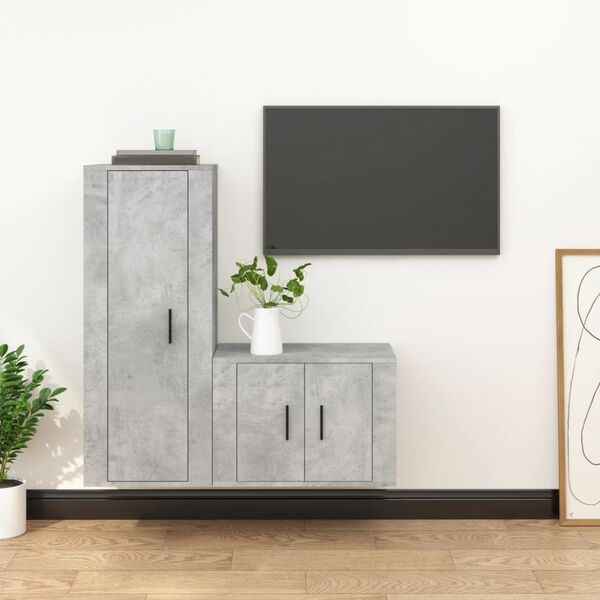 vidaXL Ensemble de meubles TV 2 pcs gris b&eacute;ton bois d'ing&eacute;nierie
