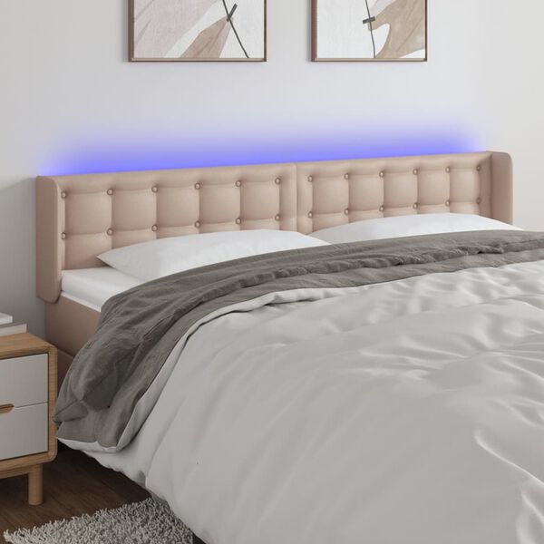 vidaXL T&ecirc;te de lit &agrave; LED Cappuccino 163x16x78/88 cm Similicuir