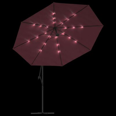vidaXL Parasol déporté avec lumières LED Rouge bordeaux 350 cm