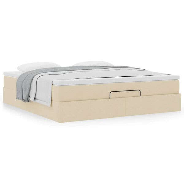 VidaXL Cadre de lit ottoman avec matelas cr&egrave;me 160x200 cm tissu